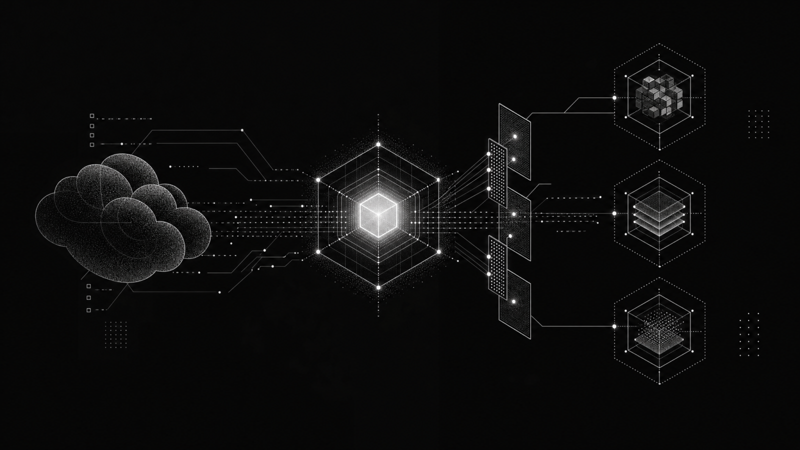 OpenAI Dots abstract cloud computer and permission gates